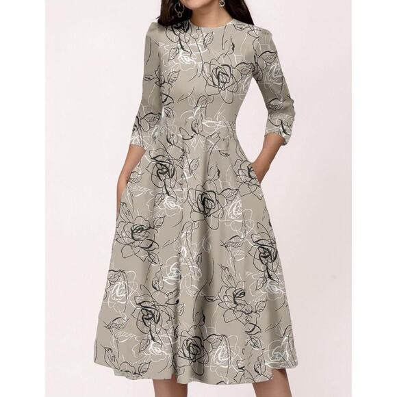 no brand Dresses & Skirts - NWT Women's Floral Vintage Elegant Midi Cocktail Dress3/4 Sleeve Size XL